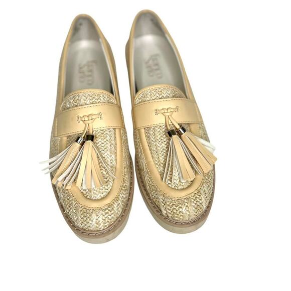 Franco Sarto Carney3 Tan Raffia Double Tassel Lug Bottom Loafers Size 8 - Picture 2 of 8